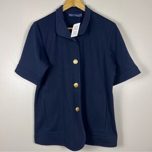 SUSAN GRAVER WOMEN'S BLUE 4 BUTTON BLAZER SHORT‎ SLEEVE POLY BLEND NWT